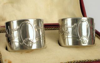 Antique Ornate Argento 800 Silver Napkin Rings In Presentation Box