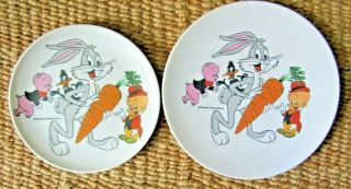 2 Vintage Looney Tunes 7.  5 & 9 " Melamine Plate Porky Pig Bugs Bunny Daffy Elmer