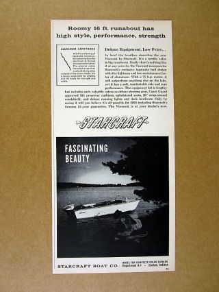 1960 Starcraft Viscount 16 Ft Runabout Boat Photo Vintage Print Ad