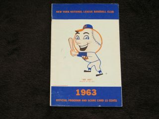 Now On 1963 Ny Mets Scorecard & Official Program: " Mr Met " Mascot At Shea.