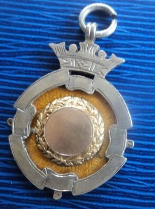 RARE Sterling Silver & Gold Enamel Fob Medal h/m 1907 Birmingham - not engraved 3