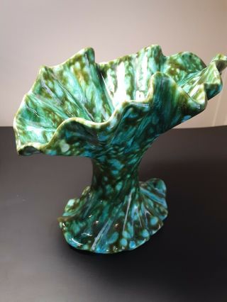 Vintage 1961 Ceramic Splattered Drip Vase Speckled Green colors 2