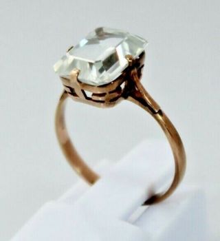 Antique Vintage Gold Art Deco Emerald Cut Zircon Ring Size J