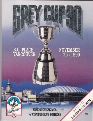 1990 Grey Cup Program,  Edmonton Eskimos - Winnipeg Blue Bombers,  Bc Place
