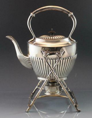 Victorian Sheffield Silver Plate Kettle On Stand By Richard Richardson W/ Burner