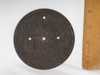 1925 Pass Auto 35 H.  P.  Or Less Vehicle Tax Chicago License Plate Auto Antique