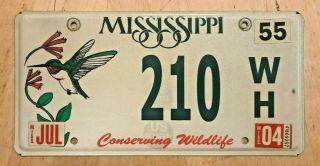 Mississippi Conserving Wildlife Auto License Plate " 210 Wh " Ms Hummingbird