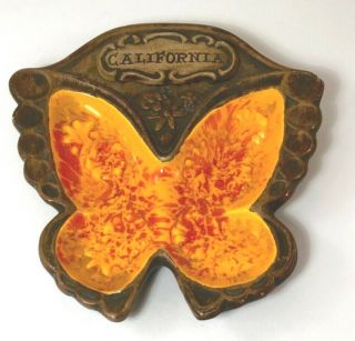 Vintage Treasure Craft Orange Butterfly California Pottery Ashtray Trinket Dish
