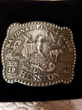Hesston Belt Buckle National Finals Rodeo NFR Vintage Large Western 1985 2