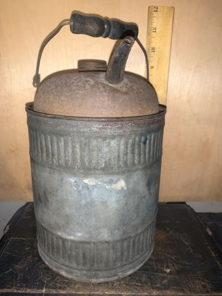 Vintage Galvanized Metal Gas Kerosene Oil Can With Wood Handle