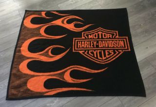 Vintage Harley Davidson Biederjack Throw Blanket Black Orange 56 " X48 " Reversable