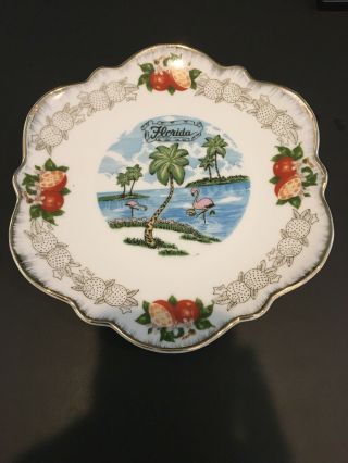Vintage Florida State Souvenir Decorative Plate 8” Gold Border