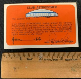 1966 Club Astrodomer Certificate Of Astronomer Membership Houston Colt 45 
