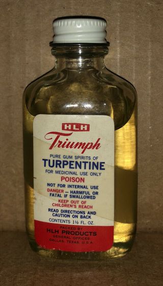 Vintage Hlh Triumph Pure Gum Spirits Of Turpentine For Medical Use Only Poison