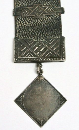 Antique.  875 Latvia Silver & Leather Strap Chain Pocket Watch Fob Art Deco 2