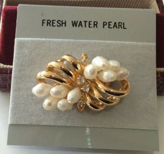 Old Stock Vintage Jewellery Gold Plate Freshwater Pearl Brooch