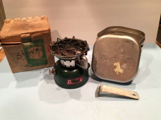 Vintage Coleman Camp Stove 502 W/ Storage/ Cook Kit Case Date 5 - 64 With Handle