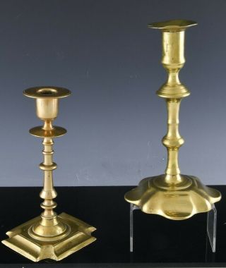 2 Fine 18thc Queen Anne Design English / Dutch Brass Candlesticks Candle Holders