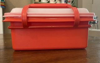 Vintage Tupperware Red Pak n Carry Lunch Box With Handle 2