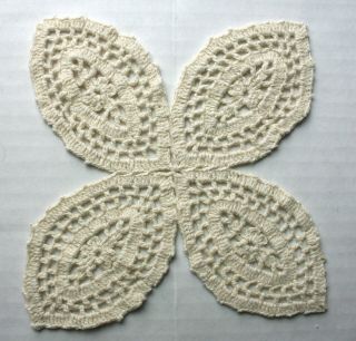 8 Vintage Crochet Cream Four Oval Petal Floral Doilies 6 inch Doily Teardrop 2
