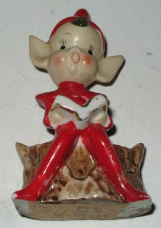 Vintage Christmas Red Reading Pixie Elf Ceramic Figurine Japan 3¾ "