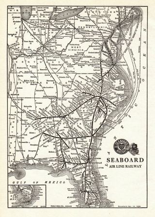 1936 Antique Seaboard Air Line Railway Map Vintage Railroad Map 7718