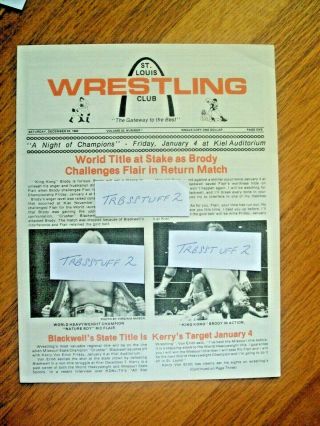 St Louis Wrestling Program - 1/4/85 Flair Vs Brody Backlund T.  Funk Race Kerry