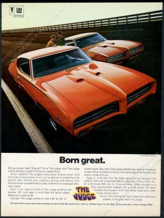 1969 Pontiac Gto The Judge 2 Car Photo Born Great Vintage Print Ad