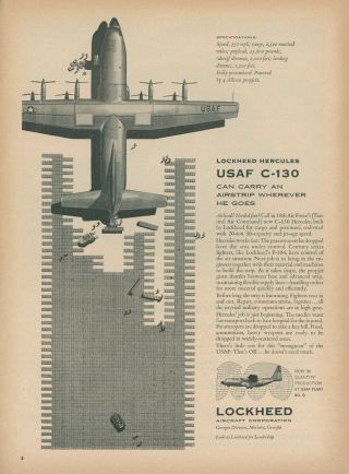1956 Lockheed Aircraft Ad Usaf C - 130 Hercules Cargo Plane Tactical Air Command