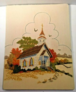 Vintage Church Needlepoint Crewel Completed 1970 