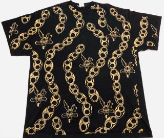 Vtg Wb Looney Tunes Wile E Coyote Short Sleeve Chains Black Gold Tee Shirt Xxl
