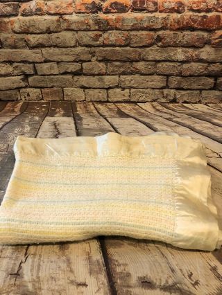 Vintage Atkins Blanket Woven Satin Edge Pastel Stripes Thermal Weave 36x50
