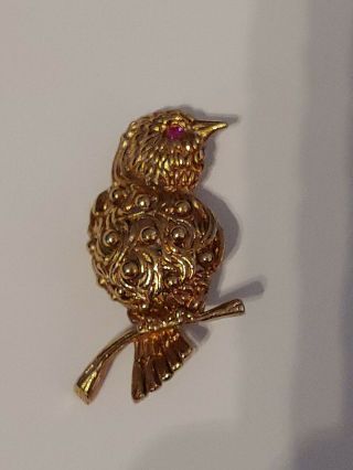 Vintage Multi Color Enamel Owl Brooch,  Pink Stone Eye Gold Tone
