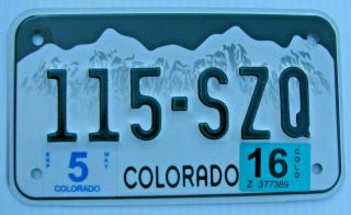 Colorad0 2016 Motorcycle Cycle License Plate " 115 Szq " Co 16