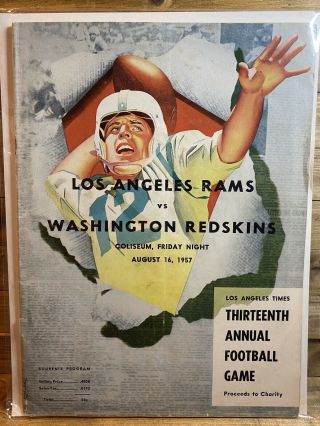 1957 Nfl Football Program Los Angeles Rams Vs Washington Redskins August 16th