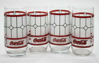 Set Of 4 Vintage Coca - Cola " Tiffany " Style Drinking Glasses " Enjoy Coca - Cola "