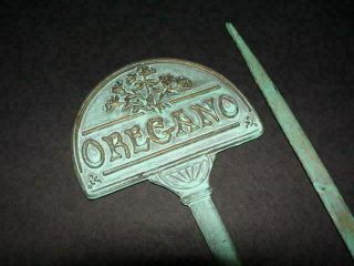 (1) Vintage Brass Oregano - Herb - Garden Marker - 10 Inches Tall - Sign
