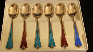 David Anderson Norway Vintage Sterling Silver Enameled Tea Spoons,  set of 5 3