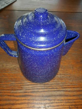 Vintage Blue With White Speckles Enamelware Coffee Pot