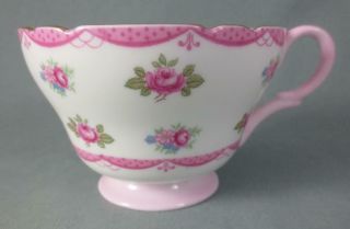 Vintage SHELLEY England PINK ROSES Henley Shape FOOTED CUP & SAUCER 13520 3