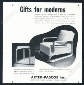 1941 Alvar Aalto Modern Chair Photo Artek Pascoe Furniture Vintage Print Ad
