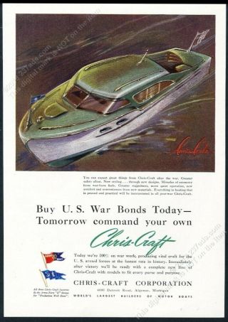 1943 Chris Craft Future Cruiser Boat Art Vintage Print Ad