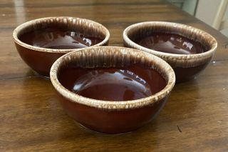 3 Vintage Usa Brown Drip Pottery Soup Salad Bowls 5 " Across 3 Bowls
