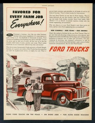 1946 Ford Pickup Red Truck Farm Art Vintage Print Ad