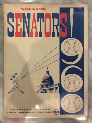 american league baseball Program Score Card 1960 Washington Senators 15 Cent 2