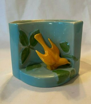 Small Sweet Vintage Ceramic Curved Corner Wall Pocket Planter W Bird