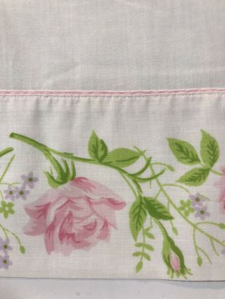 Vintage Sheet Flat Twin Roses Pink White Floral Percale Lovely No Iron