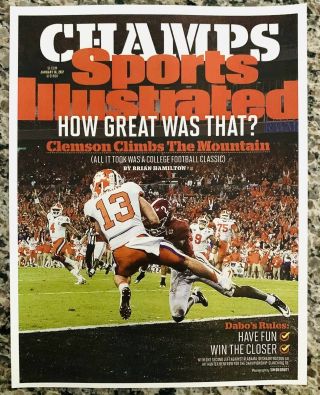 Clemson Tigers 2017 National Champions Sports Illustrated (si) Cover Print