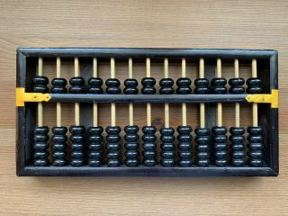 Vintage Pretty Lotus Flower Brand 13 Rung 91 Bead Abacus Black With Brass Detail
