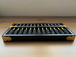 Vintage Pretty Lotus Flower Brand 13 Rung 91 Bead Abacus Black With Brass Detail 2